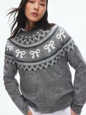Woman Fair Isle Bow Yoke Crewneck Sweater